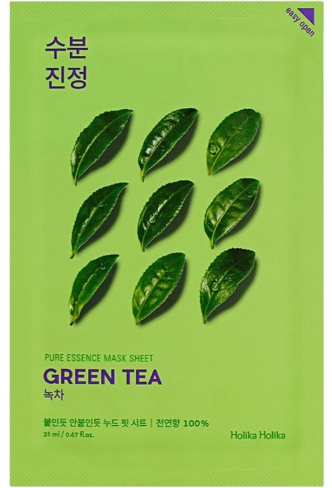 Holika Holika Pure Essence Mask Sheet - Žalias Tea lakštinė veido kaukė su žaliosios arbatos ekstraktu, 20 ml