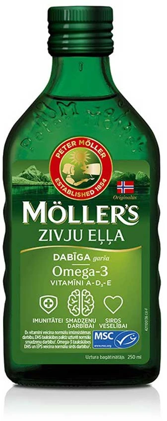 Mollers naturalaus skonio skysti žuvų taukai 250 ml