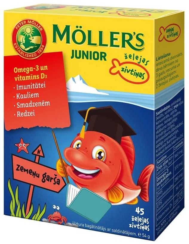 Möller’s Junior Omega-3 braškių skonio kramtomos žuvelės N45