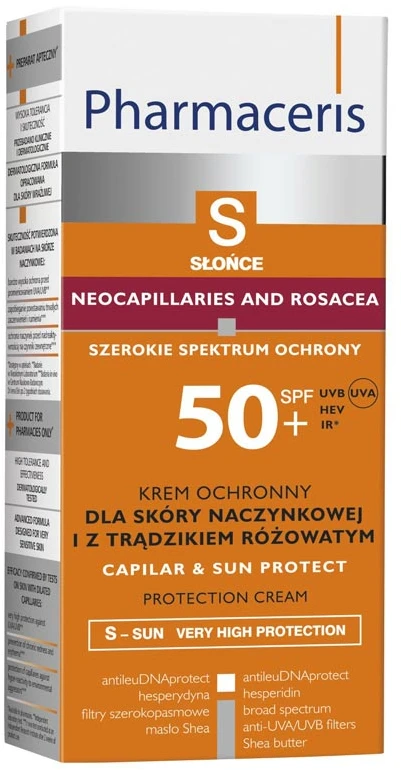 Pharmaceris Pharmaceris S, Apsauginis kremas kapiliarinei odai su rožine, SPF 50+, 50 ml - Ilgas galiojimo laikas!