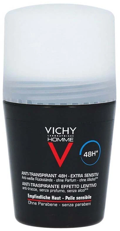 Vichy Homme Roll-on Anti-Transpirant Extra Sensitive 48H Vyriškas rutulinis dezodorantas jautriai odai, 50 ml