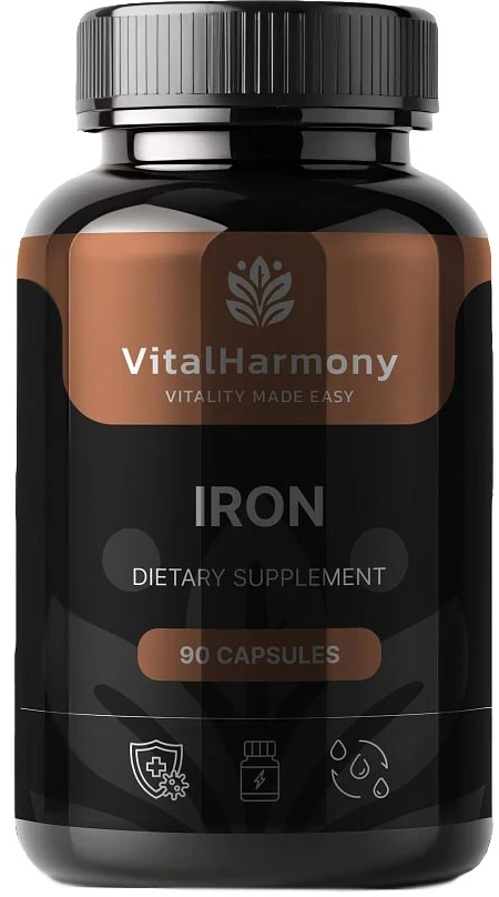 Pagaminta ES pagal SIA MatrixSoftLabs užsakymą (Latvija) VitalHarmony Geležis 79mg - 90 kapsulių