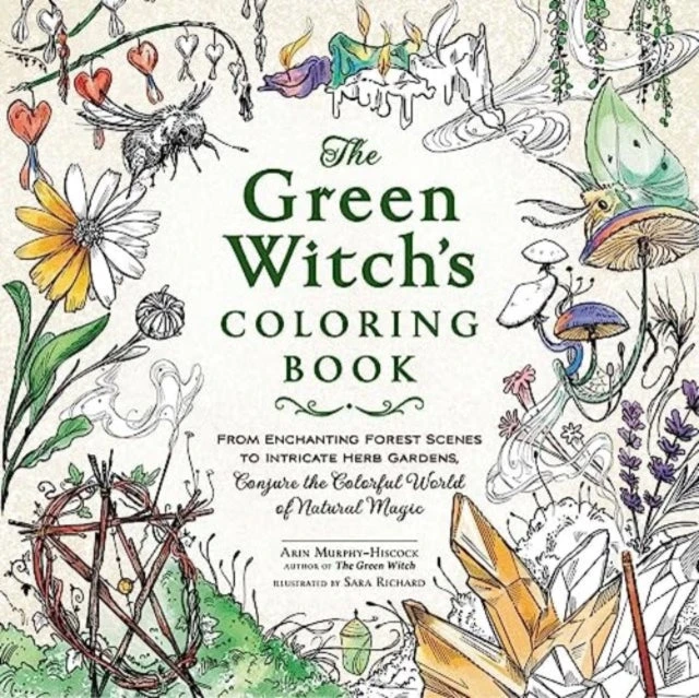 KNYGA Arin Murphy Hiscock Žalias Witch's Coloring Book, From Enchanting Forest Scenes to Intricate Herb Gardens, Conjure the Colorful World of Natural Magic