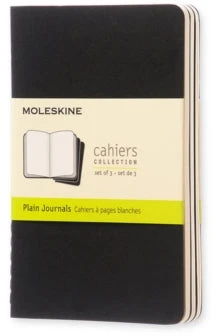 Užrašų knygutė Moleskine Cahier 9x14cm, baltais lapais, minkštu viršeliu, juodos spalvos, 3 vnt