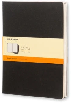 Užrašų knygutė Moleskine Cahier 19x25cm, linijomis, minkštu viršeliu, juodos spalvos, 3 vnt