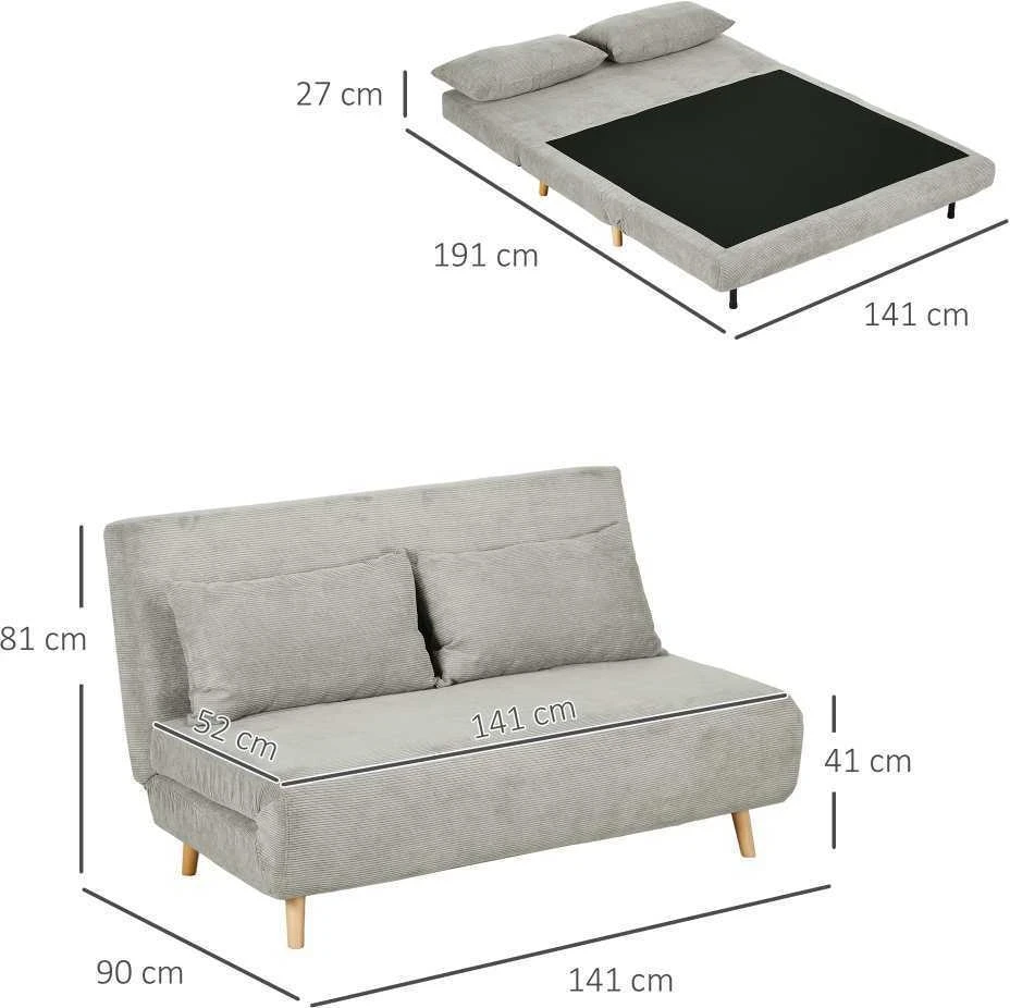 Sofa Homcom Sulankstoma dvivietė lova pilka