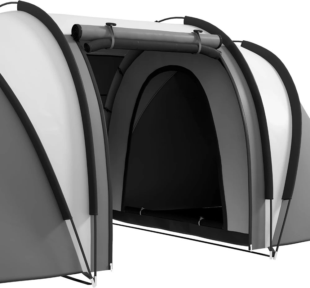 Outsunny tunelinė palapinė 4-5 Asmenys su 2 miegamaisiais - 3 langais, nešiojamas krepšys, atsparus vandeniui, pritemdytas. 450L x 220W x 180H cm
