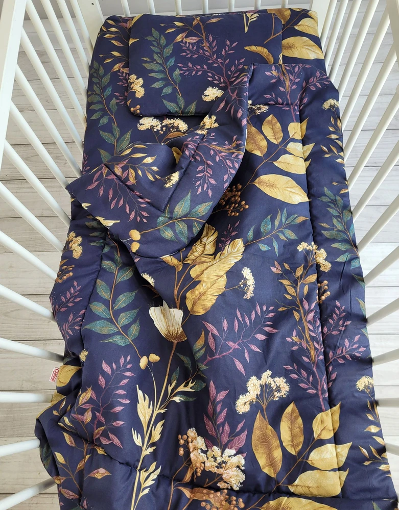 Bobono Patalynės komplektas kūdikiui tamsiai mėlynas su gėlėmis 75x100 cm Newborn
