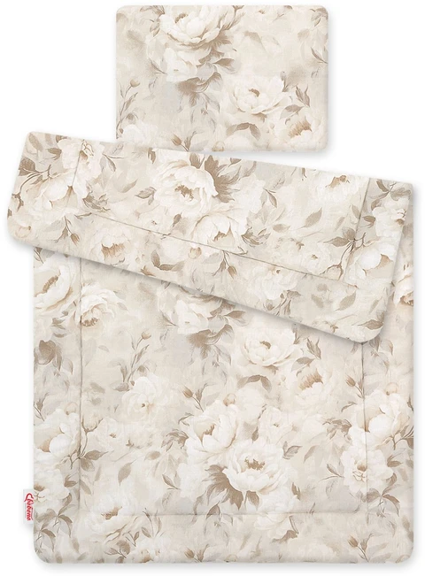 Bobono Kūdikio patalynės komplektas 75x100 cm smėlio spalvos su bijūnais NEWBORN