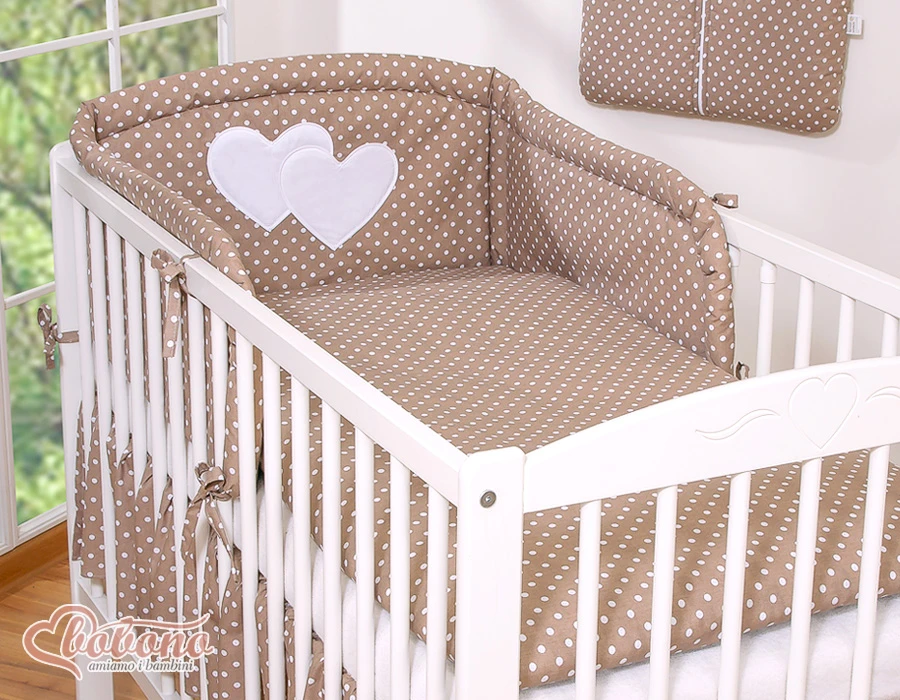 Vaikiška patalynės komplektas Hanging Hearts“ 3 dalių, rudas su taškeliais