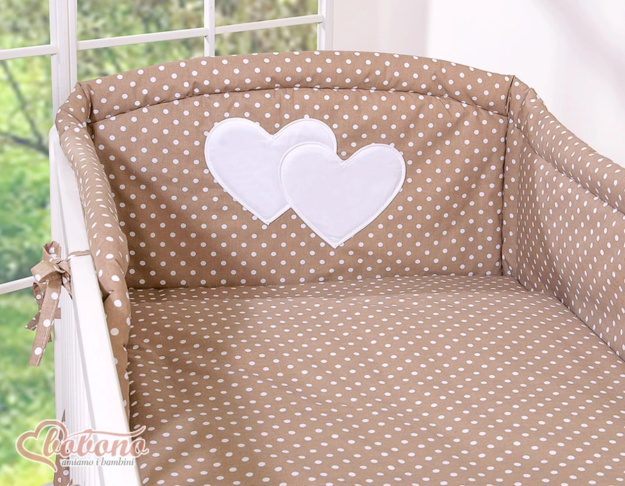 Vaikiška patalynės komplektas Hanging Hearts“ 3 dalių, rudas su taškeliais