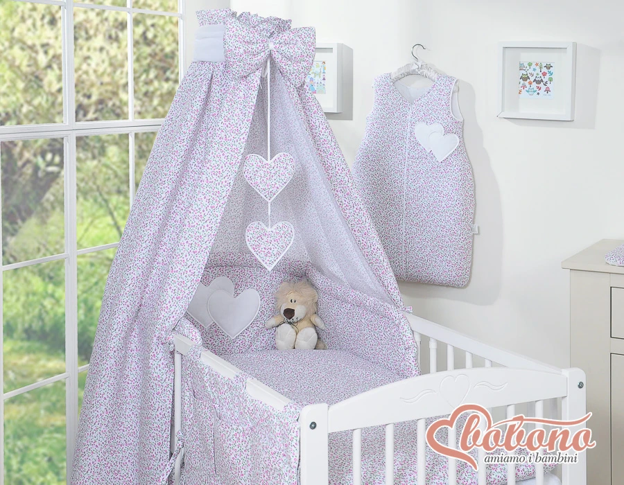 Patalynės komplektas su baldakimu Hanging Hearts rožinis