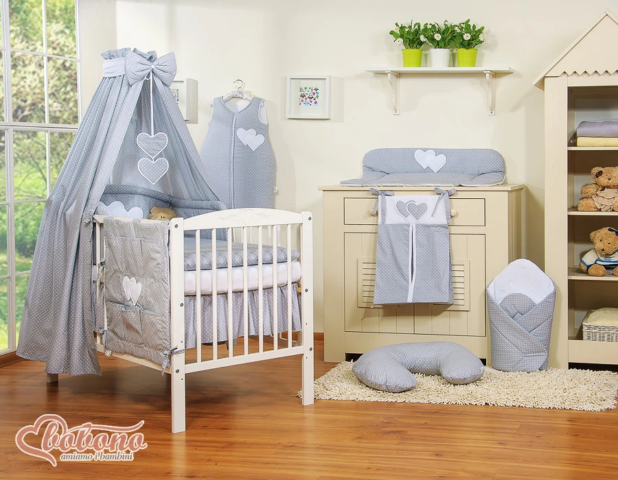 Bedding set 5-pcs with canopy- Hanging Hearts baltas polka dots one pilkas