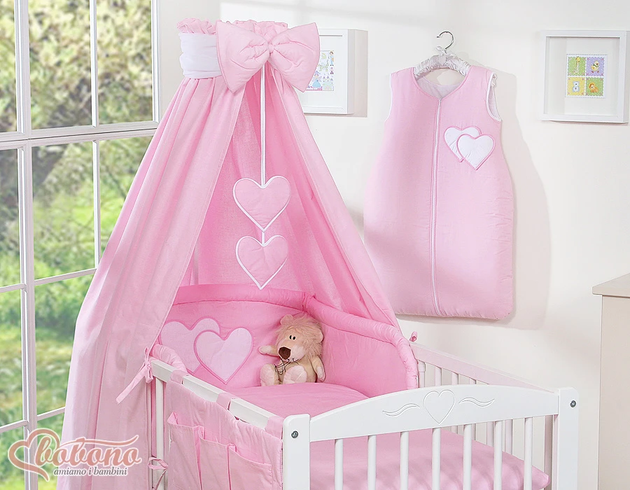 Patalynės komplektas su baldakimu Hanging Hearts rožinis