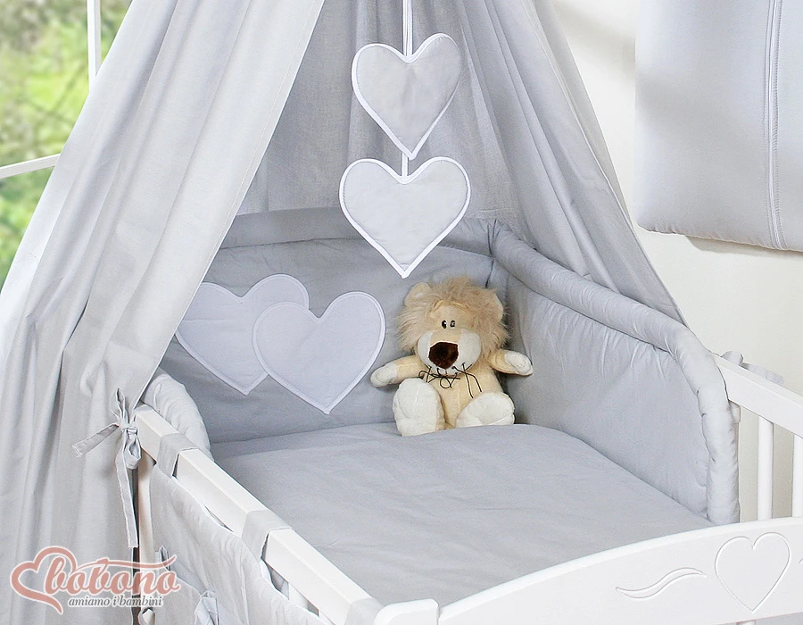 Patalynės komplektas su baldakimu Hanging Hearts pilkas