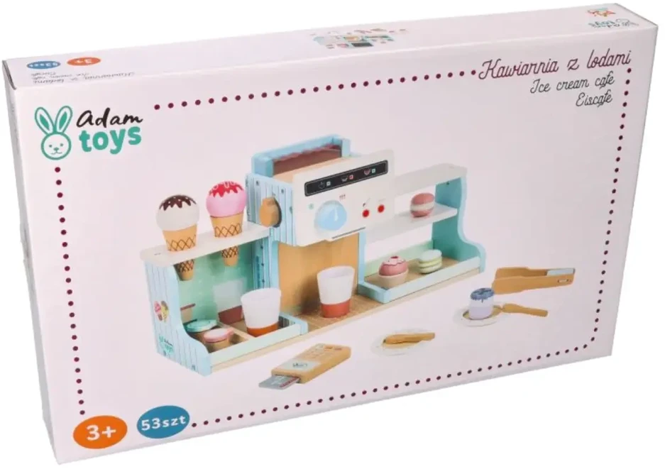 Adam Toys Drevinis ledų ir kavinės žaidimų rinkinys vaikams nuo 3 metų, skatina kūrybiškumą ir socialinius įgūdžius
