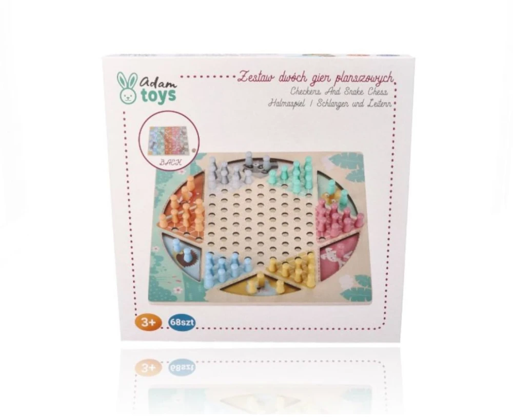 Adam Toys Dvipusė medinė stalo logikos žaidimų lenta Halama ir Gyvatės bei kopėčios, vaikams nuo 3 metų, su miško gyvūnų motyvais