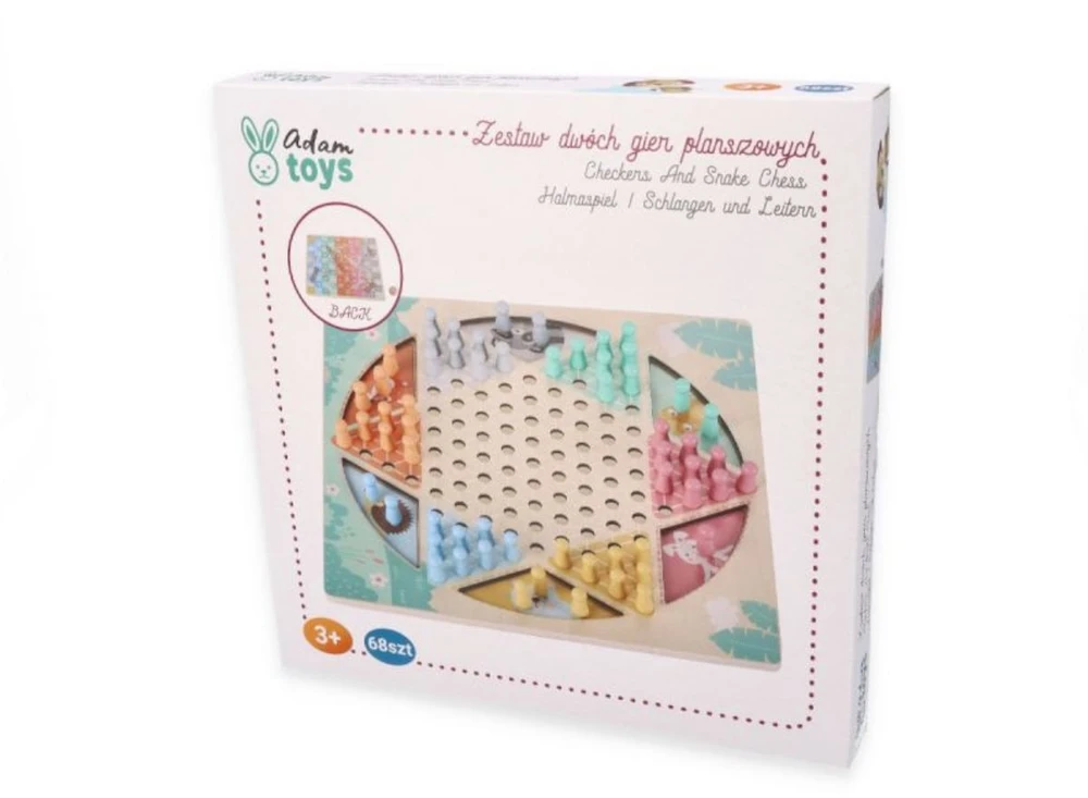 Adam Toys Dvipusė medinė stalo logikos žaidimų lenta Halama ir Gyvatės bei kopėčios, vaikams nuo 3 metų, su miško gyvūnų motyvais