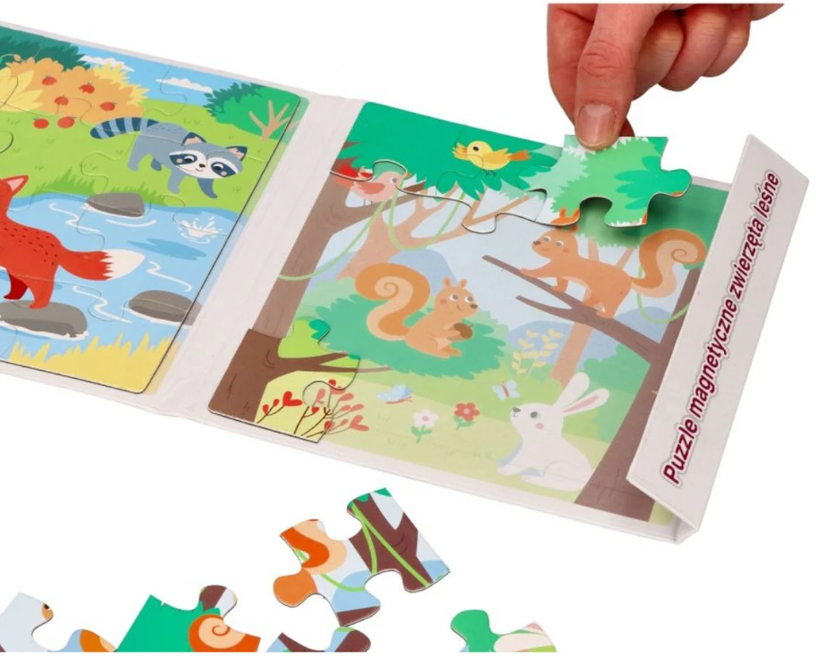 Adam Toys Lanksti magnetinė 3in1 dėlionė su miško gyvūnais, vaikams nuo 3 metų, spalvota