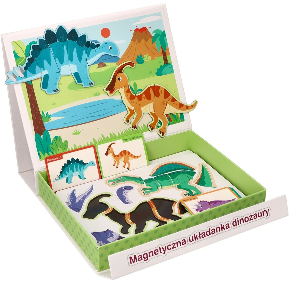Adam Toys Magnetinė dinozaurų dėlionė su lenta ir 51 detalė, vaikams nuo 3 metų