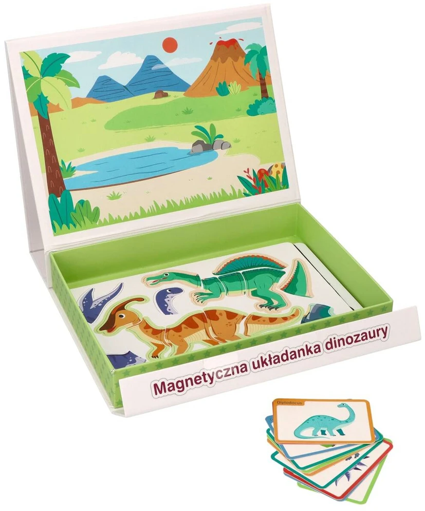 Adam Toys Magnetinė dinozaurų dėlionė su lenta ir 51 detalė, vaikams nuo 3 metų