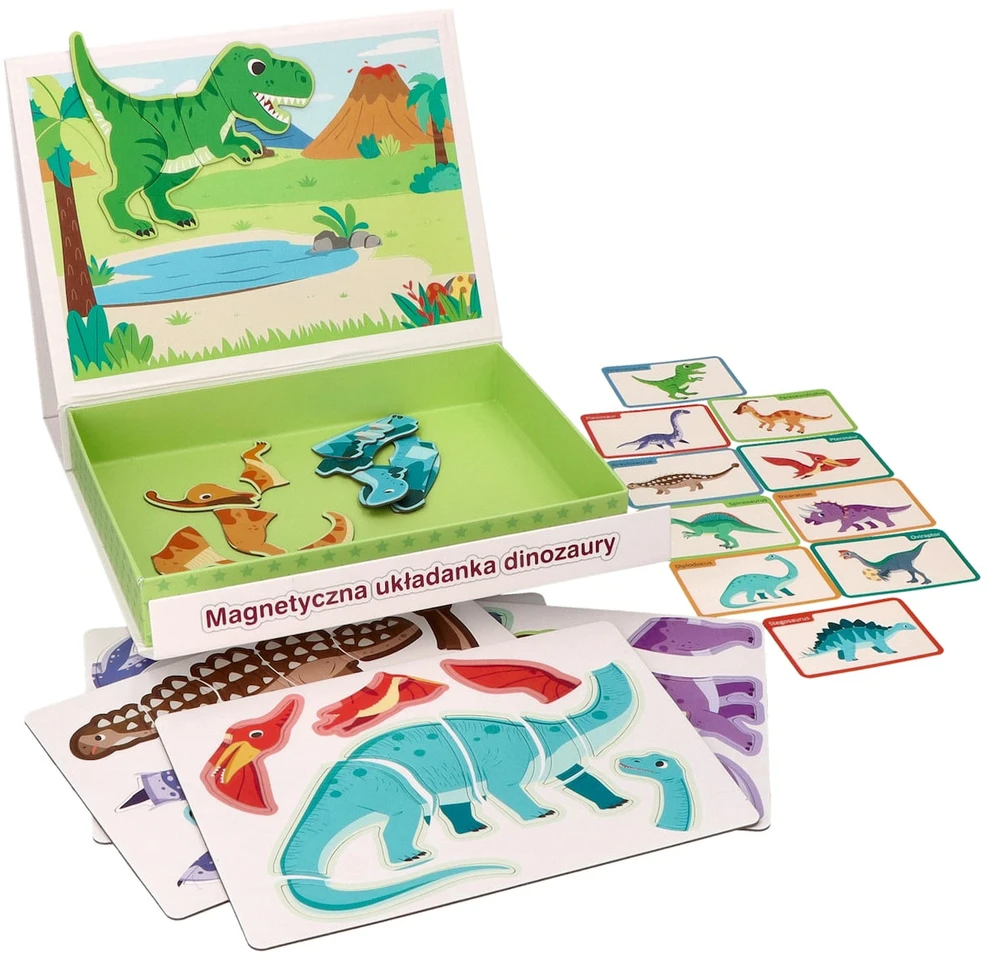 Adam Toys Magnetinė dinozaurų dėlionė su lenta ir 51 detalė, vaikams nuo 3 metų
