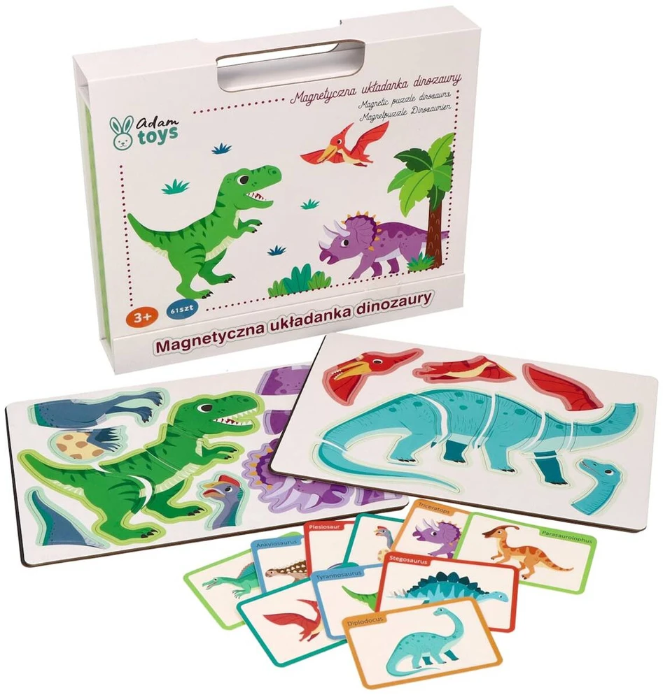 Adam Toys Magnetinė dinozaurų dėlionė su lenta ir 51 detalė, vaikams nuo 3 metų