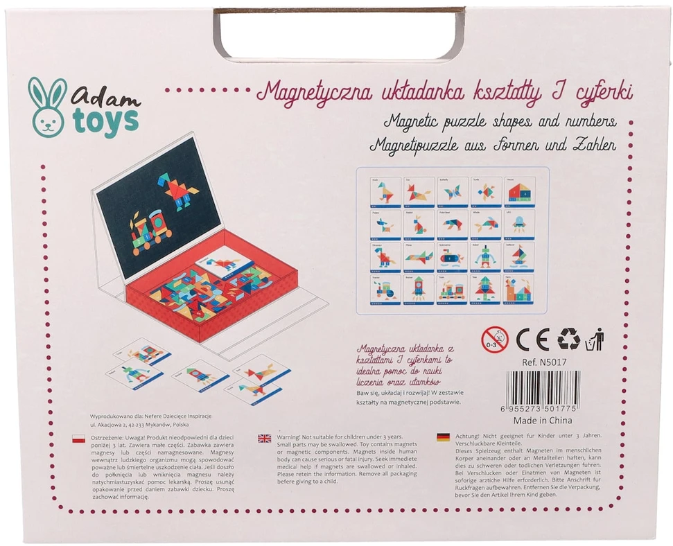 Adam Toys Magnetinė edukacinė dėlionė su formomis ir skaičiais, vaikams nuo 3 metų, sulankstoma dėžutė