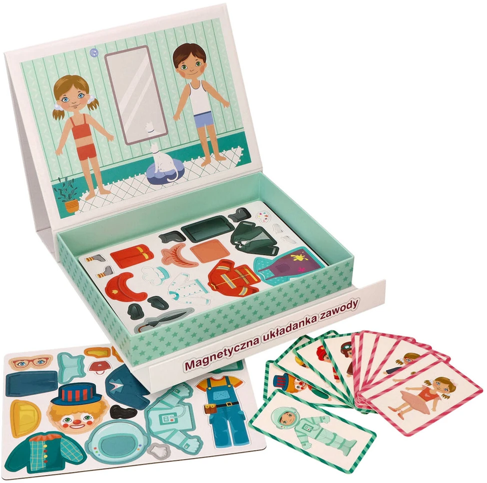 Adam Toys Magnetinė profesijų dėlionė su drabužių priedais, vaikams nuo 3 metų, lavina smulkiąją motoriką, spalvota