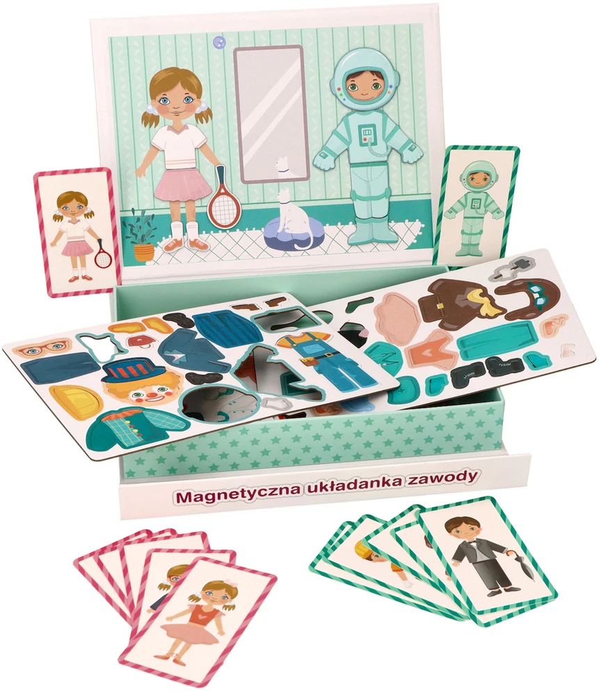 Adam Toys Magnetinė profesijų dėlionė su drabužių priedais, vaikams nuo 3 metų, lavina smulkiąją motoriką, spalvota