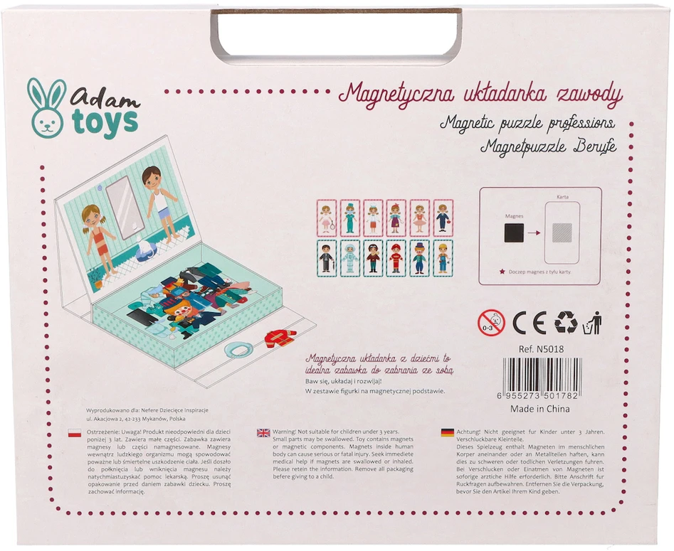 Adam Toys Magnetinė profesijų dėlionė su drabužių priedais, vaikams nuo 3 metų, lavina smulkiąją motoriką, spalvota