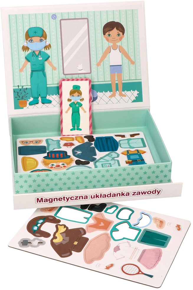 Adam Toys Magnetinė profesijų dėlionė su drabužių priedais, vaikams nuo 3 metų, lavina smulkiąją motoriką, spalvota