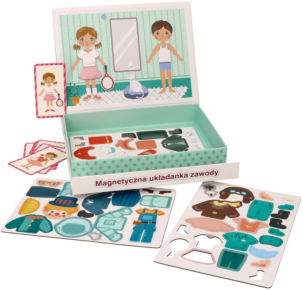 Adam Toys Magnetinė profesijų dėlionė su drabužių priedais, vaikams nuo 3 metų, lavina smulkiąją motoriką, spalvota