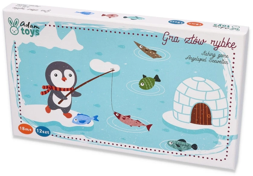 Adam Toys Magnetinė žvejybinė žaidimo lenta su pingvinu, vaikams nuo 18 mėn., lavina motoriką