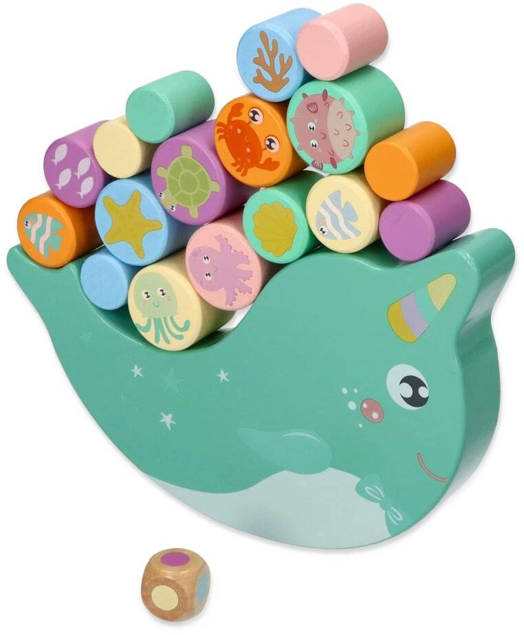 Adam Toys Medinė balansavimo jūrinių gyvūnų žaidimo lenta vaikams nuo 3 metų, spalvota