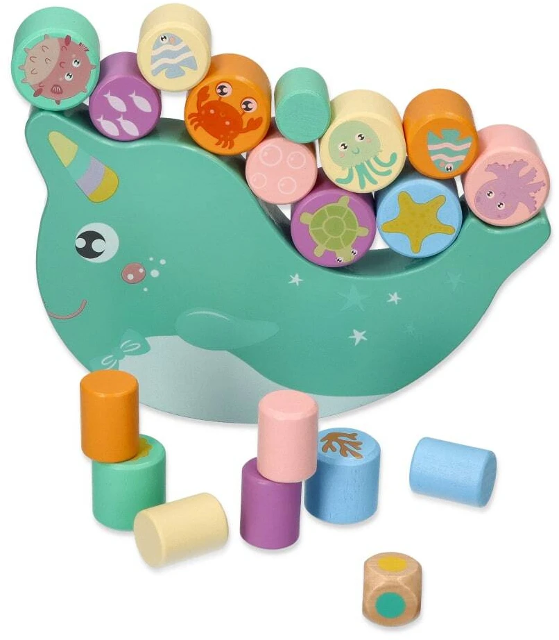 Adam Toys Medinė balansavimo jūrinių gyvūnų žaidimo lenta vaikams nuo 3 metų, spalvota