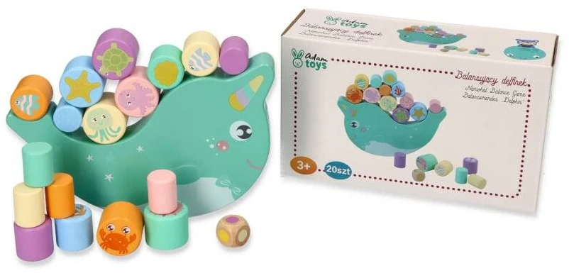 Adam Toys Medinė balansavimo jūrinių gyvūnų žaidimo lenta vaikams nuo 3 metų, spalvota