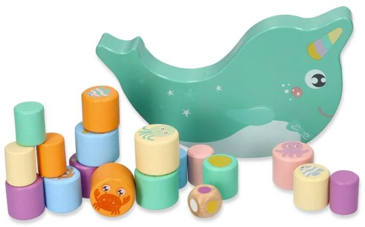 Adam Toys Medinė balansavimo jūrinių gyvūnų žaidimo lenta vaikams nuo 3 metų, spalvota