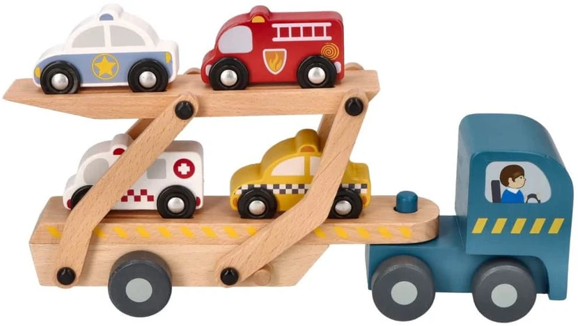 Adam Toys Medinė daugiafunkcė laweta su gelbėjimo automobiliais, vaikams nuo 18 mėn.