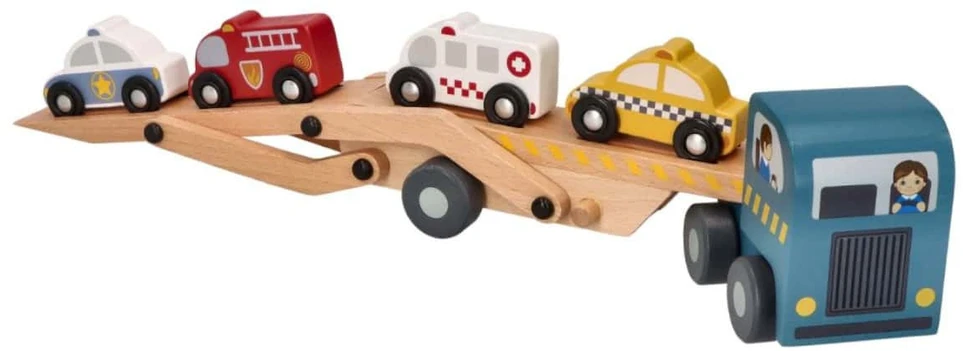 Adam Toys Medinė daugiafunkcė laweta su gelbėjimo automobiliais, vaikams nuo 18 mėn.