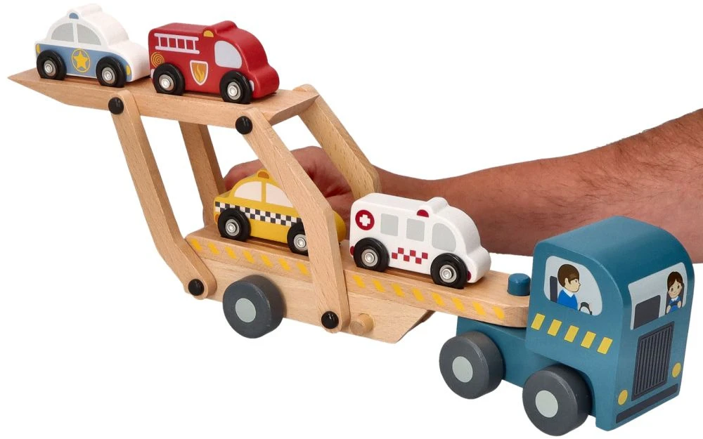 Adam Toys Medinė daugiafunkcė laweta su gelbėjimo automobiliais, vaikams nuo 18 mėn.