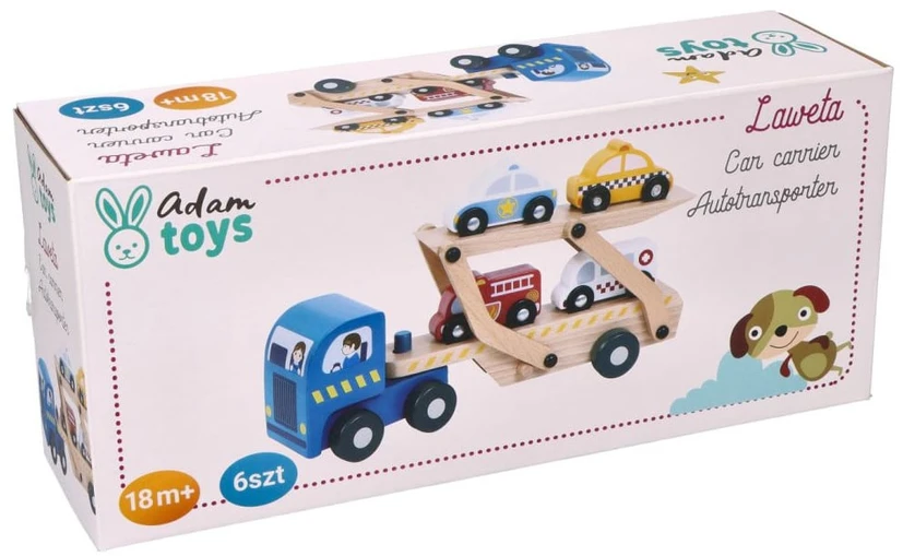 Adam Toys Medinė daugiafunkcė laweta su gelbėjimo automobiliais, vaikams nuo 18 mėn.