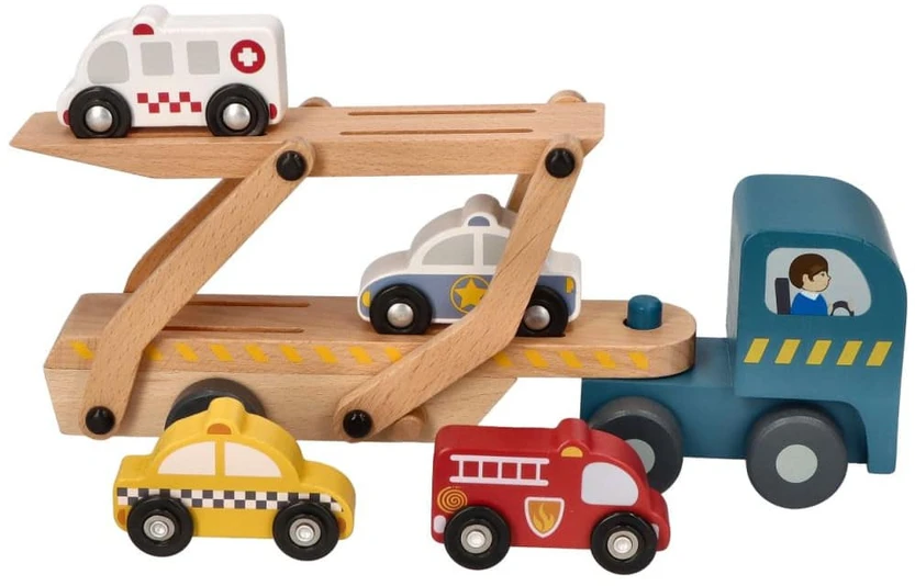 Adam Toys Medinė daugiafunkcė laweta su gelbėjimo automobiliais, vaikams nuo 18 mėn.