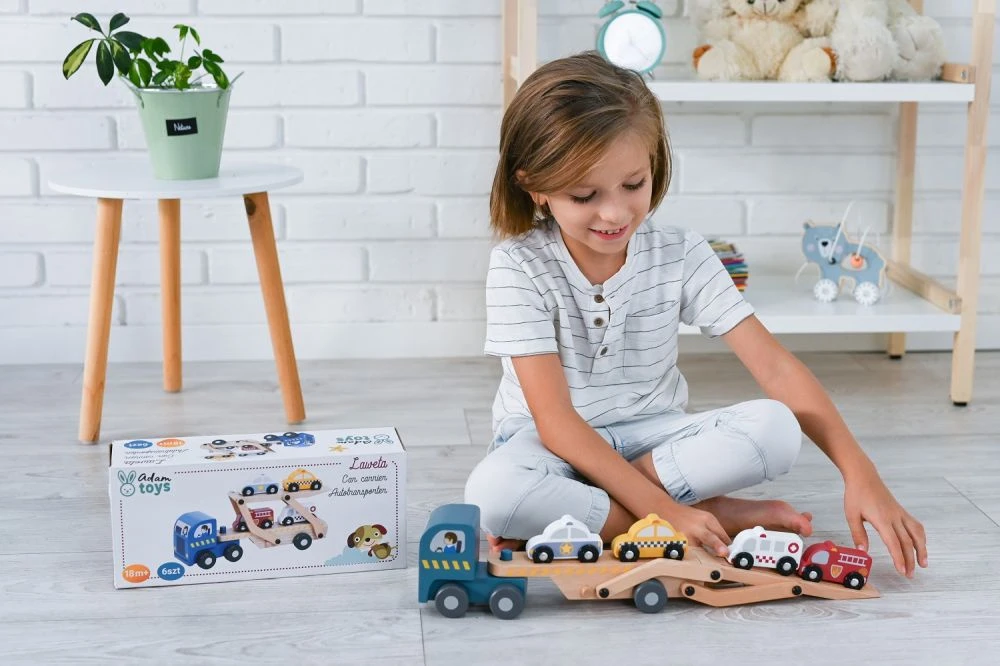 Adam Toys Medinė daugiafunkcė laweta su gelbėjimo automobiliais, vaikams nuo 18 mėn.