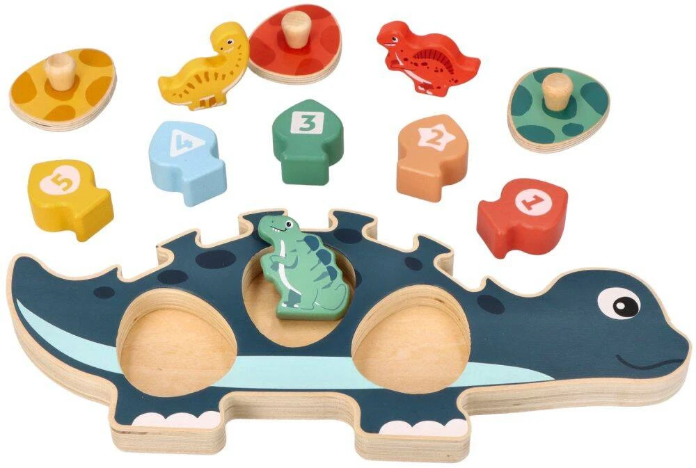 Adam Toys Medinė edukacinė dėlionė „Mama dinozauras“ vaikams nuo 12 mėn., 12 detalių