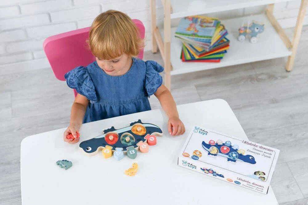 Adam Toys Medinė edukacinė dėlionė „Mama dinozauras“ vaikams nuo 12 mėn., 12 detalių