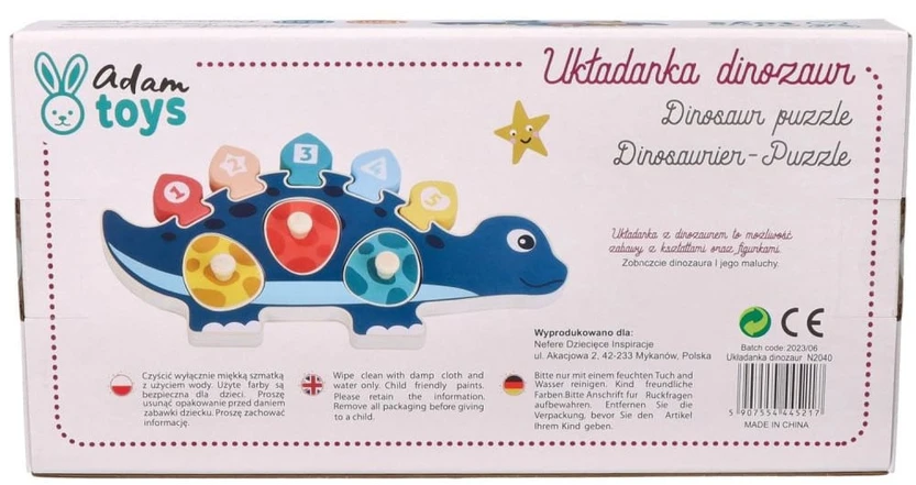 Adam Toys Medinė edukacinė dėlionė „Mama dinozauras“ vaikams nuo 12 mėn., 12 detalių