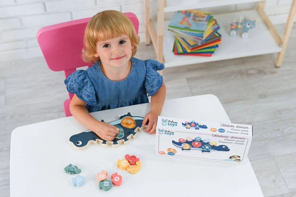 Adam Toys Medinė edukacinė dėlionė „Mama dinozauras“ vaikams nuo 12 mėn., 12 detalių