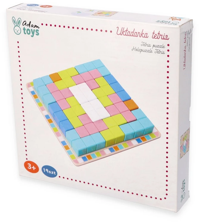 Adam Toys Medinė logikos žaidimo dėlionė Tetris su 18 spalvotų kaladėlių ir užduočių kortelėmis, vaikams nuo 3 metų