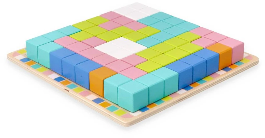 Adam Toys Medinė logikos žaidimo dėlionė Tetris su 18 spalvotų kaladėlių ir užduočių kortelėmis, vaikams nuo 3 metų